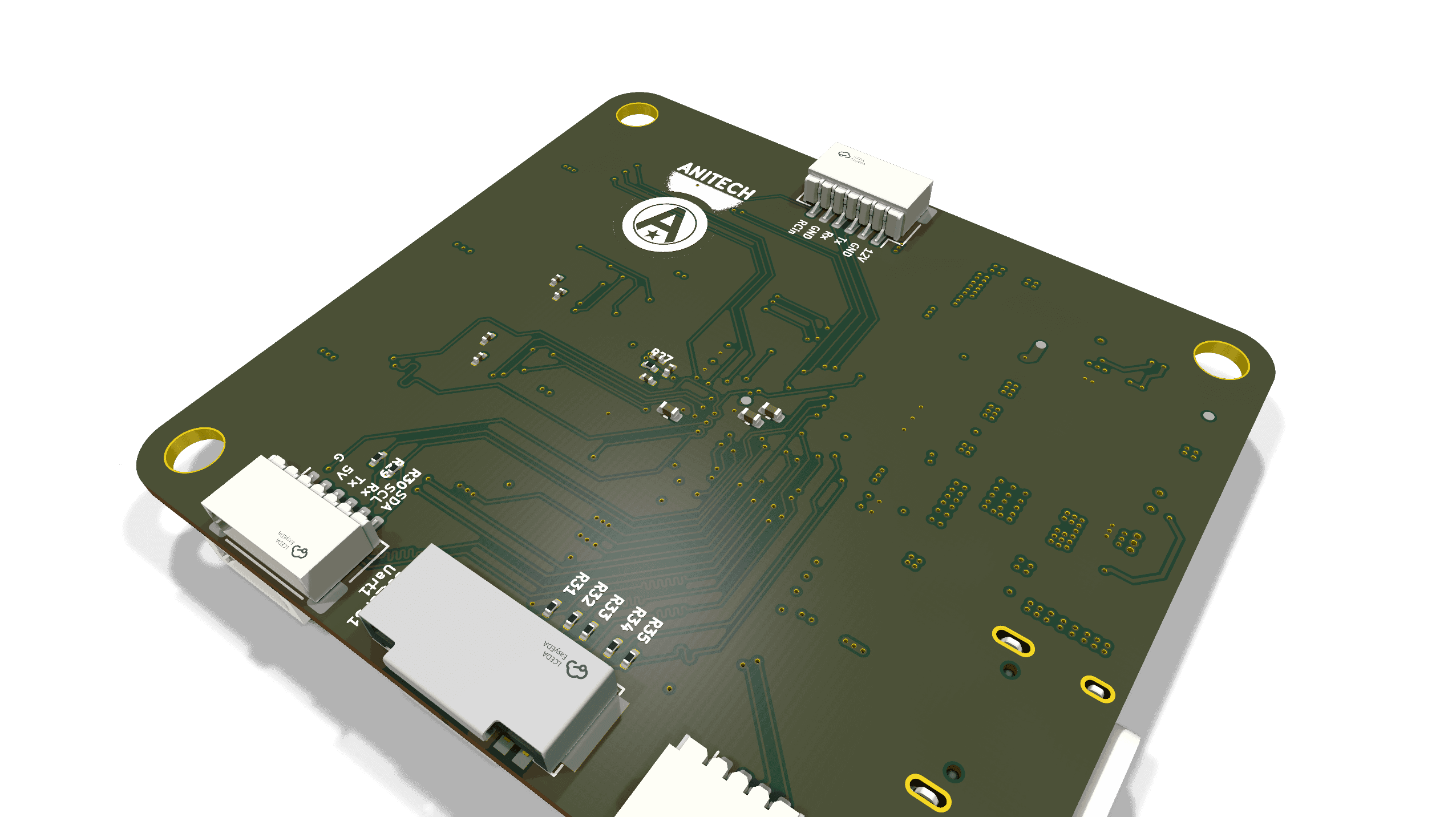 Phối cảnh 3D mặt dưới bo mạch FC_H743
